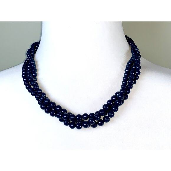 Vintage Napier Multistrand Midnight Blue Beaded Faux Pearl Statement Necklace - Picture 2 of 7
